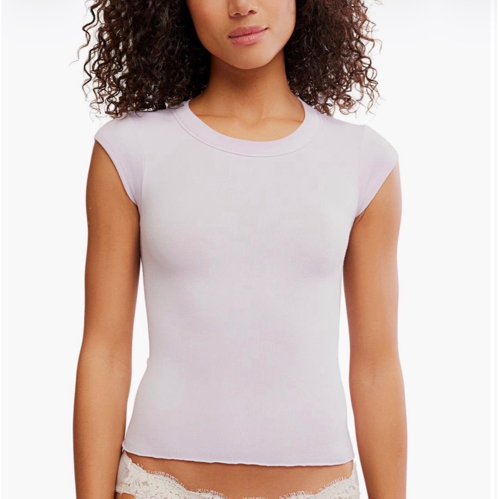 Free People so soft seamless modal Ribbed Baby Tee NWOT lavender ice